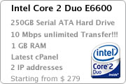 Best web hosting - Intel Core 2 Duo E6600. cPanel 250GB Serial ATA Hard Drive. 1GB RAM 10 Mbps unlimited Monthly Transfer. 8 IP addresses.